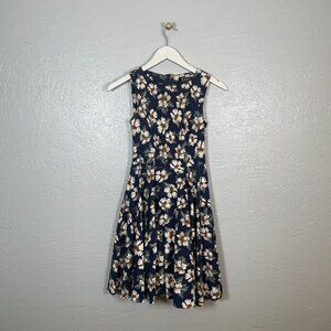 Dollz & Dames Women S Blue Cream Floral Swing Dress Full Skirt Pinup Rockabilly